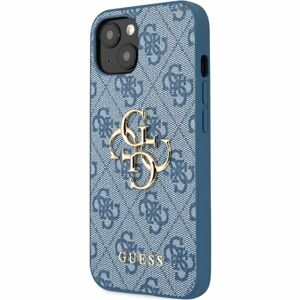 Guess PU 4G Metal Logo Case iPhone 13 modrý