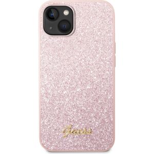Guess PC/TPU Glitter Flakes Metal Logo kryt iPhone 14 Plus růžový