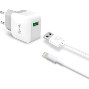 CELLY USB cestovní nabíječka s Lightning kabelem 2,4A bílá