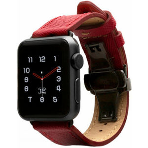 Monowear Saffiano Leather Band Apple Watch 42,44 mm červený/vesmírně šedé přezky