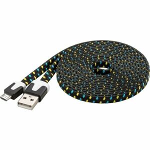 PremiumCord micro USB 2.0 A-B plochý textilní kabel černo-modro-žlutý 2m