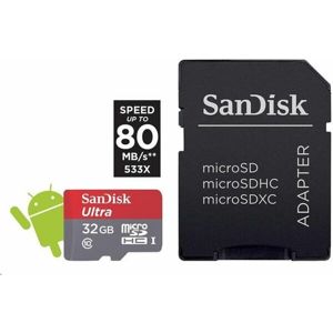 SanDisk microSDHC 32GB UltraAndroid paměťová karta UHS-I class 10 + adapter SD (eko-balení)
