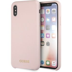 Guess Silicone Cover Gold Logo iPhone X/XS světle růžové