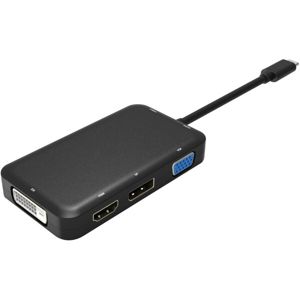 PremiumCord Převodník USB3.1 typ C na HDMI+DVI+VGA+DisplayPort+ PD nabíjení+3,5mm Audio černý
