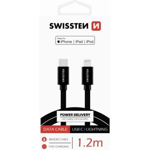SWISSTEN TEXTILE kabel USB-C / Lightning MFi 1,2 M ČERNÝ