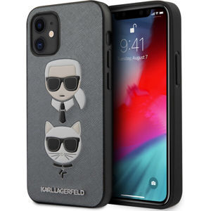 Karl Lagerfeld Saffiano K&C Heads kryt iPhone 12 mini 5.4" stříbrný