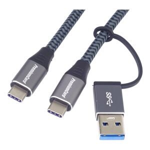 PremiumCord USB-C kabel ( USB 3.2 GEN 2x2, 5A, 100W, 20Gbit/s ) bavlněný oplet + redukce 2m