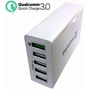 SWISSTEN síťový adaptér QUALCOMM 3.0 QUICK CHARGE + SMART IC 5x USB BÍLÝ