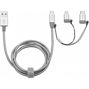 Verbatim 3v1 datový a nabíjecí kabel USB-C/Lightning/ MicroUSB, 100cm stříbrný
