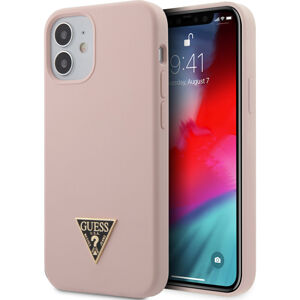 Guess Silicone Metal Triangle kryt iPhone 12 mini 5.4" světle růžový