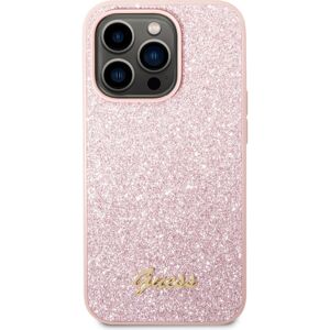 Guess PC/TPU Glitter Flakes Metal Logo kryt iPhone 14 Pro růžový