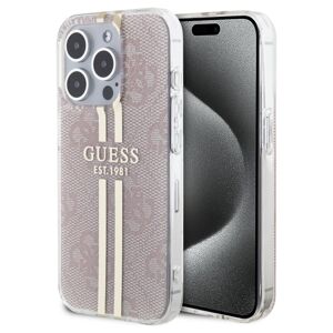 Guess IML 4G Gold Stripe kryt iPhone 15 Pro Max růžový
