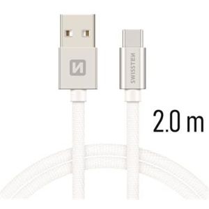 SWISSTEN Textile kabel USB / USB-C 2,0 m stříbrný