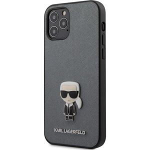 Karl Lagerfeld Saffiano Iconic kryt iPhone 12/12 Pro 6.1" stříbrný