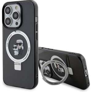 Karl Lagerfeld Ringstand Karl and Choupette MagSafe kryt iPhone 15 Pro černý