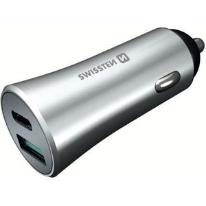 SWISSTEN CL adaptér PD USB-C + Quick Charge 3.0 36W Metal Stříbrný