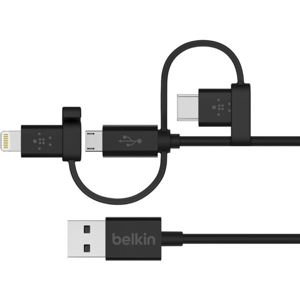 Belkin univerzální USB-A kabel s microUSB/Lightning/USB-C konektorem černý