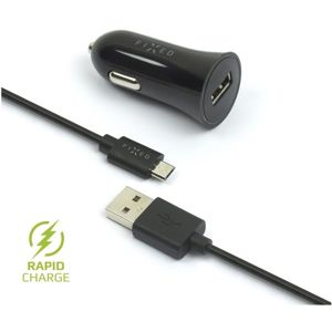FIXED Rapid Charge autonabíječka s odnímatelným MicroUSB kabelem, 2,4A černá