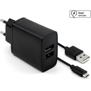 FIXED síťový adaptér Smart Rapid Charge 15 W 2xUSB s kabelem USB/microUSB černý