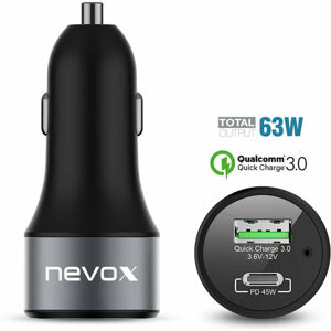 Nevox 63W USB C autonabíječka + QC3.0 Kfz černá