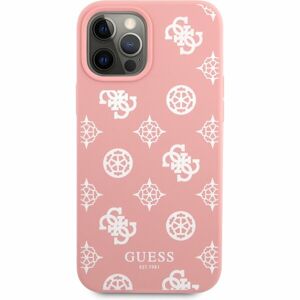 Guess Liquid Silicone White Peony kryt iPhone 12 Pro Max růžový