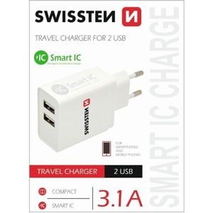 SWISSTEN Smart IC síťový adaptér 2x USB 3,1A bílý