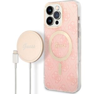 Guess 4G MagSafe kryt + Bezdrátová nabíječka pro iPhone 14 Pro Max růžová