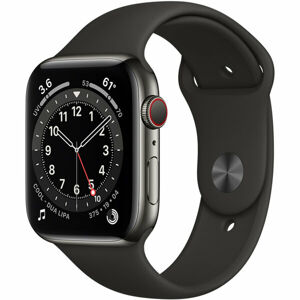 Apple Watch Series 6 Cellular 44mm grafitová ocel s černým sportovním řemínkem