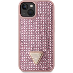 Guess Rhinestones Triangle Metal Logo kryt pro iPhone 14 růžový