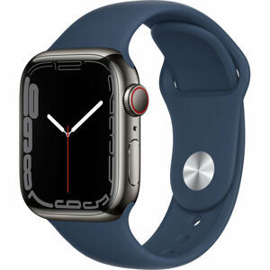 Apple Watch Series 7 Cellular 45mm grafitová ocel s hlubokomořsky modrým sportovním řemínkem