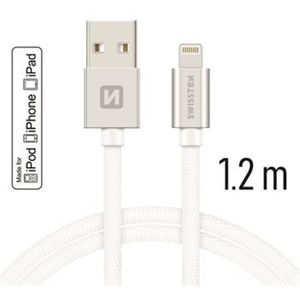 SWISSTEN Textile kabel USB / Lightning MFi 1,2 m stříbrný