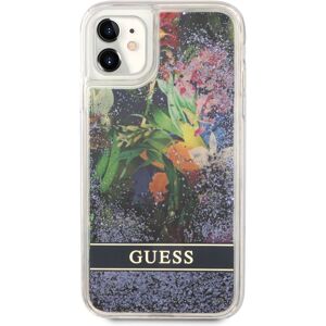 Guess Liquid Glitter Flower kryt iPhone 11 modrý