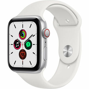 Apple Watch SE Cellular 44mm stříbrný hliník s bílým sportovním řemínkem