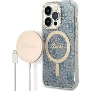 Guess 4G MagSafe kryt + Bezdrátová nabíječka pro iPhone 14 Pro modrá