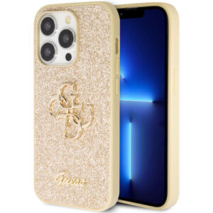Guess PU Fixed Glitter 4G Metal Logo kryt iPhone 15 Pro Max zlatý