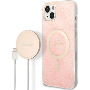 Guess 4G MagSafe kryt + Bezdrátová nabíječka pro iPhone 14 Plus růžová