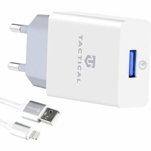Tactical USB-A nabíječka QC 3.0/2,5A + opletený Lightning kabel, bílá