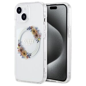 Guess PC/TPU Flowers Ring Glossy Logo MagSafe kryt iPhone 15 Plus čirý