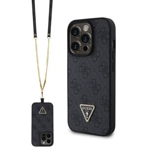Guess PU 4G Strass Triangle Metal Logo kryt + Crossbody Popruh pro iPhone 15 Pro černý