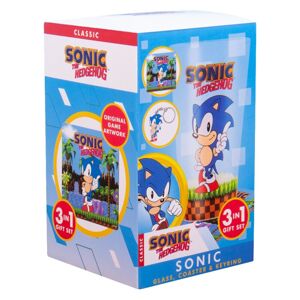 Sonic dárková sada 3 v 1 - klíčenka, tácek a sklenička