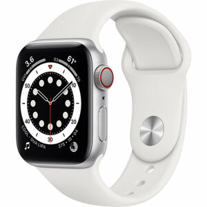 Apple Watch Series 6 Cellular 40mm stříbrný hliník s bílým sportovním řemínkem