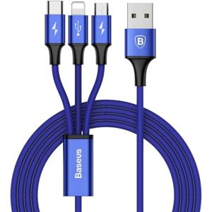 Baseus Rapid Series 3v1 kabel microUSB Lightning USB C 1,2m tmavě modrý