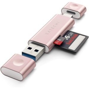 Satechi hliníková USB C čtečka microSD karet s USB 3.0 růžově zlatá