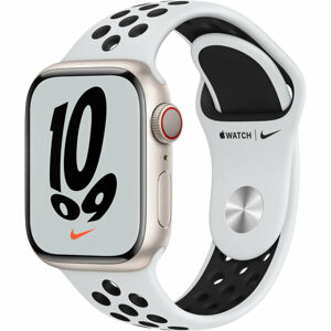 Apple Watch Nike Series 7 Cellular 41mm bílý hliník s platinovým/černým sportovním řemínkem