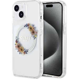 Guess PC/TPU Flowers Ring Glossy Logo MagSafe kryt iPhone 14 čirý