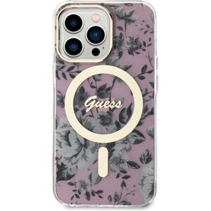 Guess PC/TPU Flowers IML MagSafe kryt iPhone 13 Pro růžový