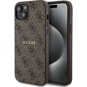 Guess PU Leather 4G Colored Ring MagSafe kryt iPhone 15 Plus hnědý