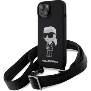 Karl Lagerfeld Liquid Silicone Crossbody Ikonik Kryt iPhone 15 černý