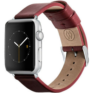 Monowear Leather Band Apple Watch 38,40 mm červený/stříbrné přezky