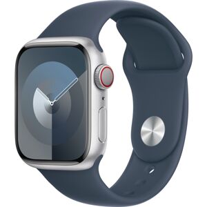 Apple Watch Series 9 Cellular 41mm Stříbrný hliník s bouřkově modrým sportovním řemínkem S/M
